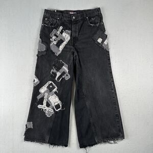 Reworked Y2K Patchwork Jeans 34x30 Grunge Distressed Wide Leg Upcycled‎